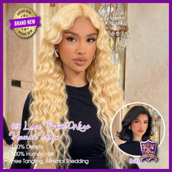 13x6 Lace Front Wig Human Hair 38 Inch Deep Wave 180% Density Pre Plucked main image 6